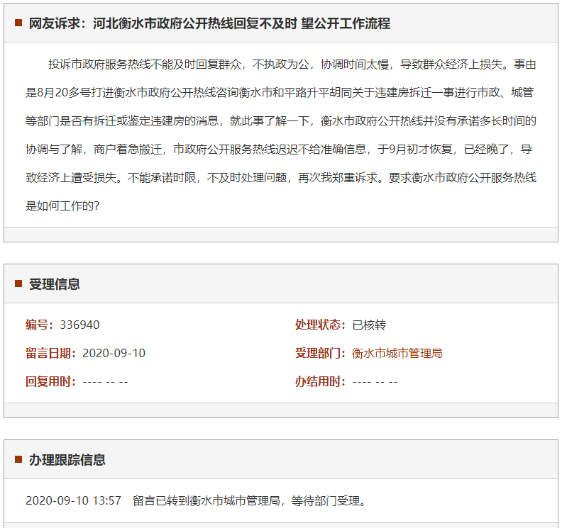 衡水市政府公开热线回复不及时 望公开工作流程