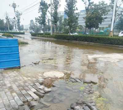 河北邯郸市一处塌陷人行道冒水已两月