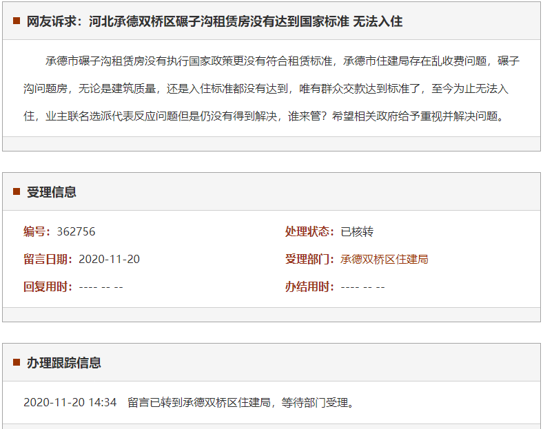 承德双桥区碾子沟租赁房没有达到国家标准 无法入住