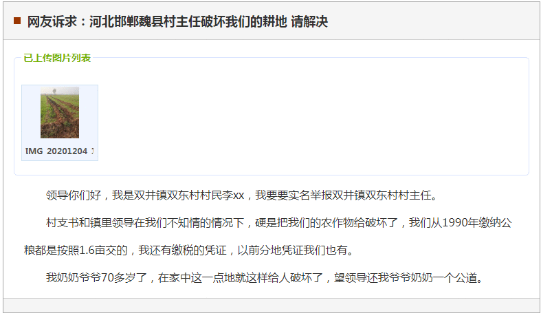 邯郸魏县某村村主任破坏农民耕地