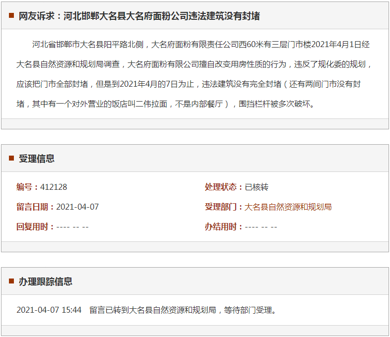 邯郸大名县大名府面粉公司违法建筑没有封堵