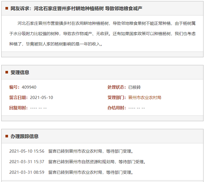 石家庄晋州多村耕地种植杨树 导致邻地粮食减产